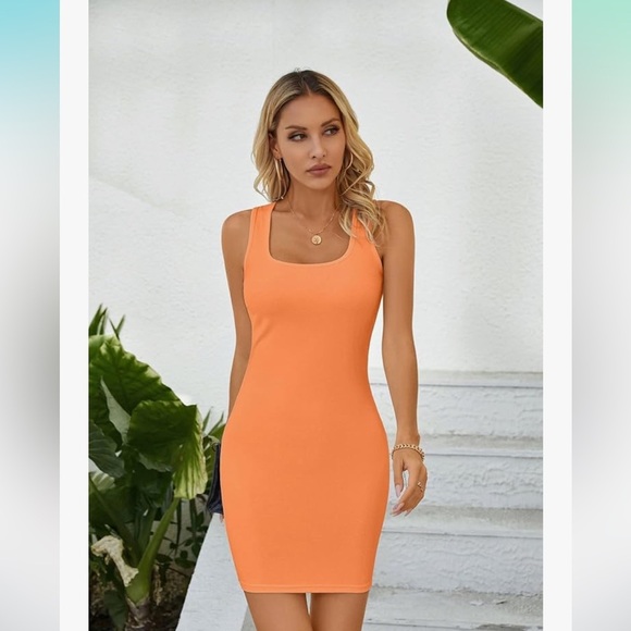 Summer Tank Dresses Ribbed Bodycon Mini Sleeveless Casual Fitted Pencil Dresses - Picture 3 of 7